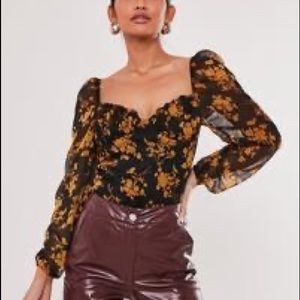 Black floral chiffon milkmaid top